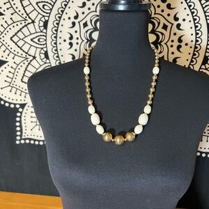 Vintage Napier Gold Tone and Cream Beaded Necklace 24”